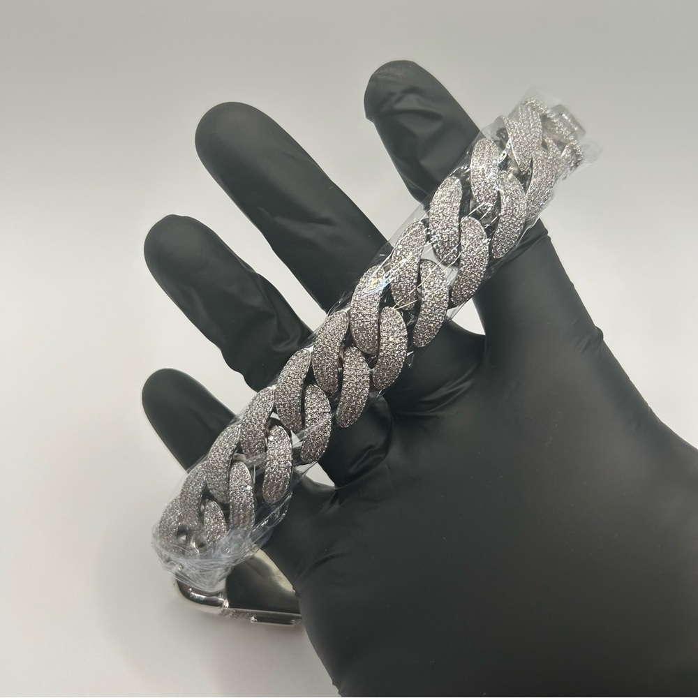 Moissanite Cuban Bracelet VVS1 4 Row Iced Out Silver 20mm 8 Inch New Passes Test